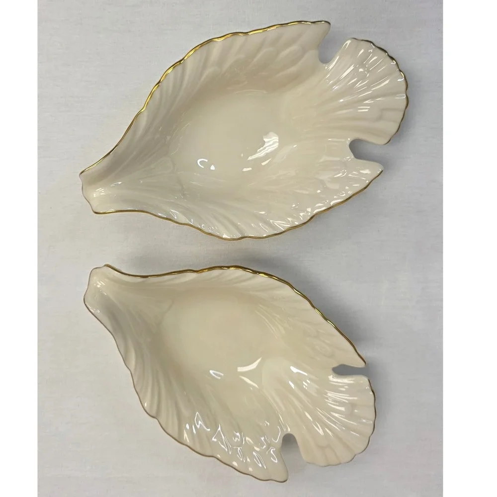 Lenox Bird Dove Nut Candy Dish Set 2 Ivory Bone China 24K Gold Trim USA Made